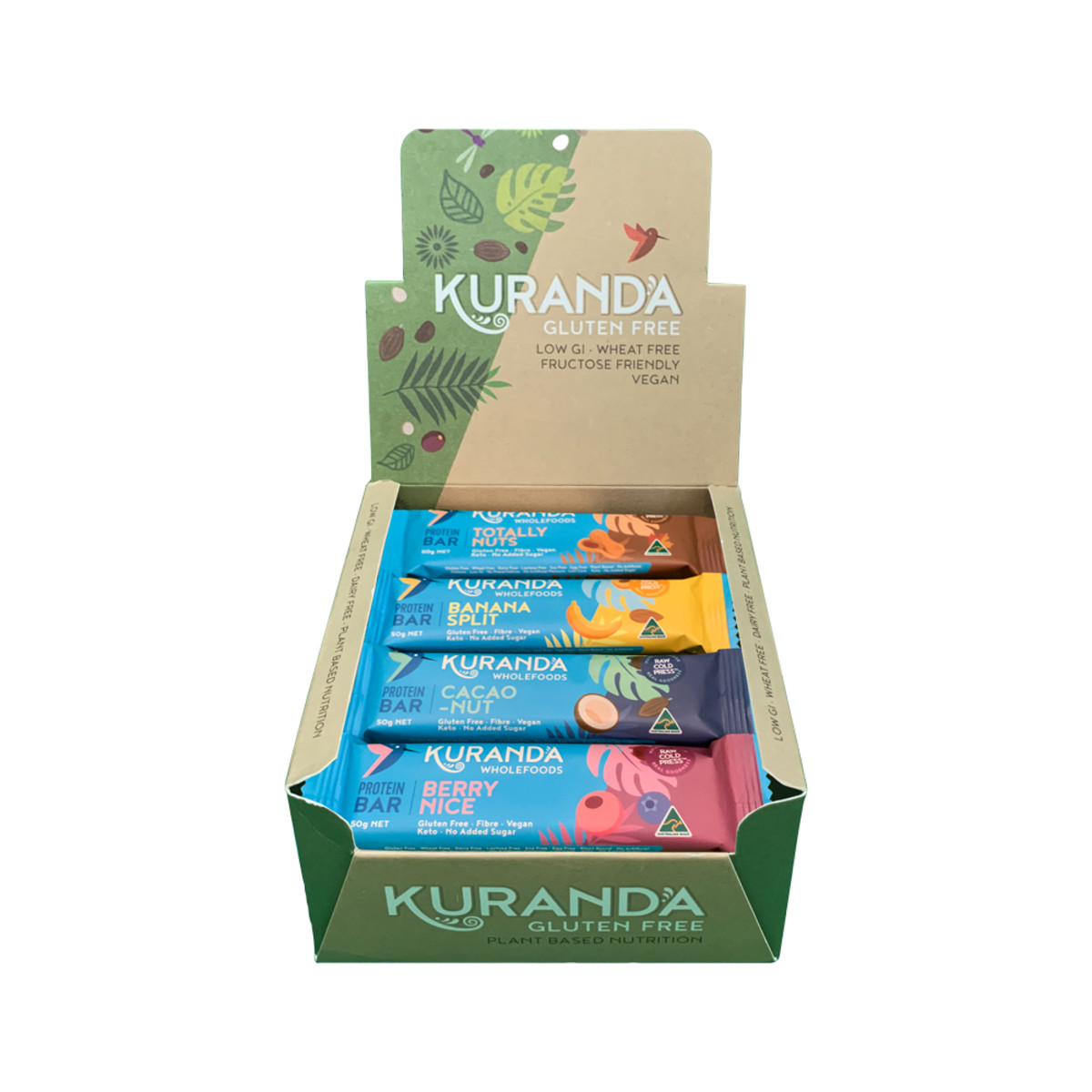 KURANDA - WHOLEFOODS Gluten Free Protein Bars Mixed 50g Display  contains: 4 of each flavour)
