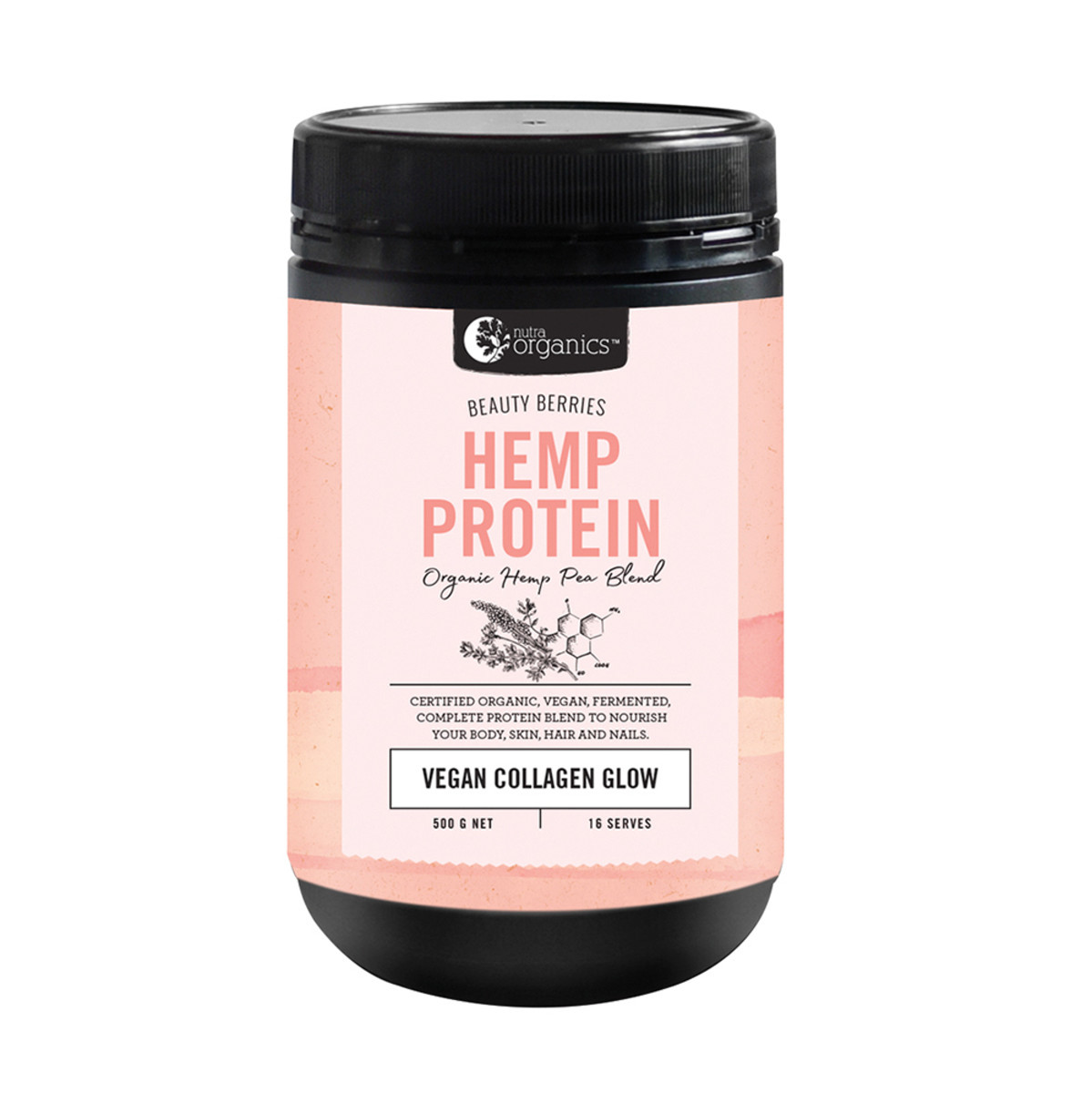 NUTRA ORGANICS -  Hemp Protein (Organic Hemp Pea Blend - Vegan Collagen Glow) Beauty Berries 500G