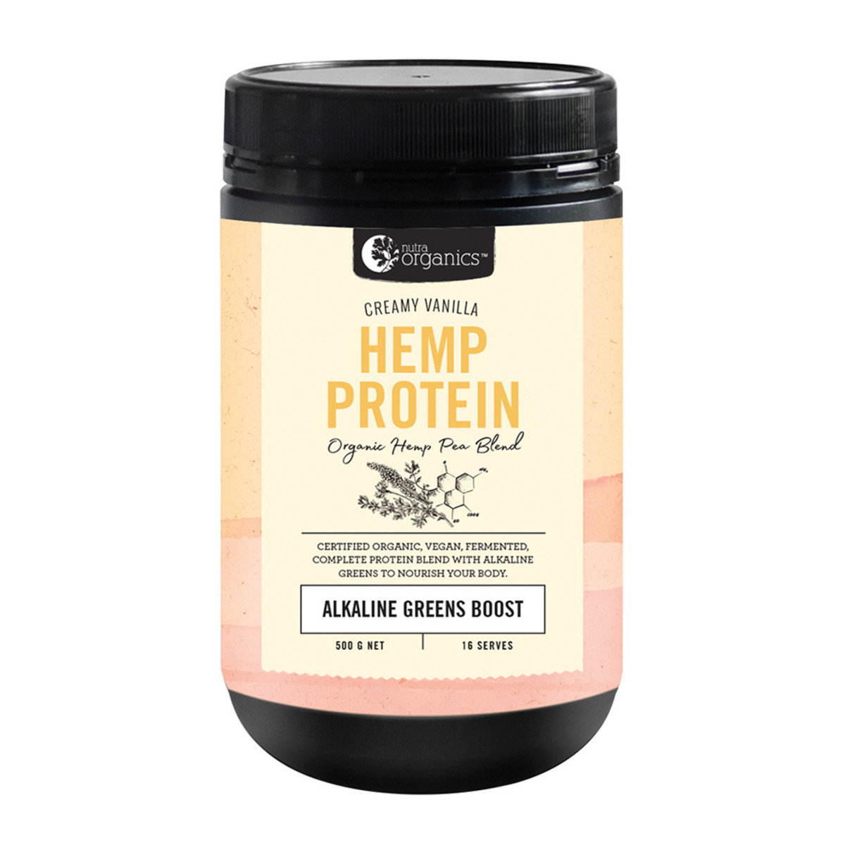 NUTRA ORGANICS -  Hemp Protein (Organic Hemp Pea Blend - Alkaline Greens Boost) Creamy Vanilla 500g