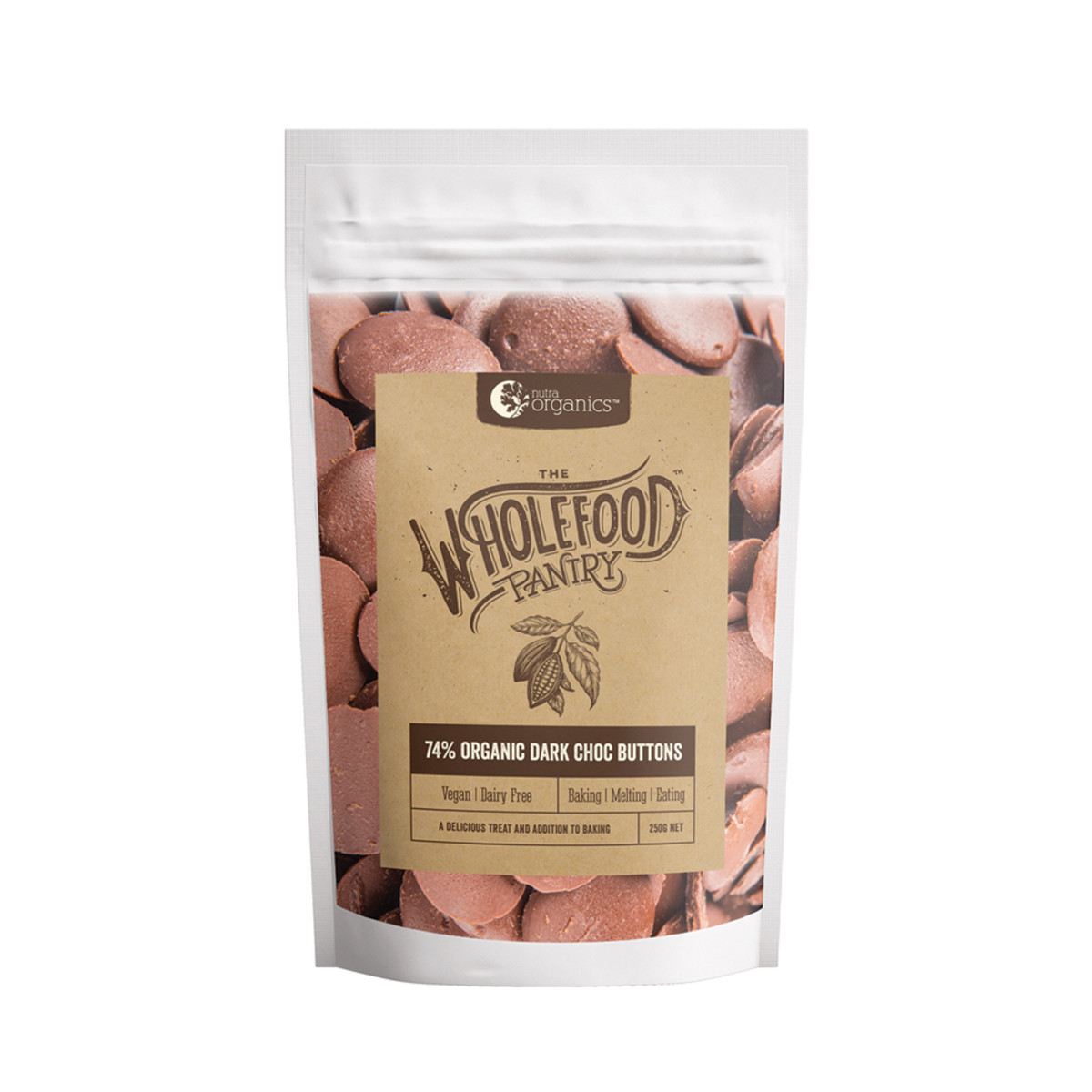 NUTRA ORGANICS - THE WHOLEFOOD PANTRY 74% Organic Dark Chocolate Buttons