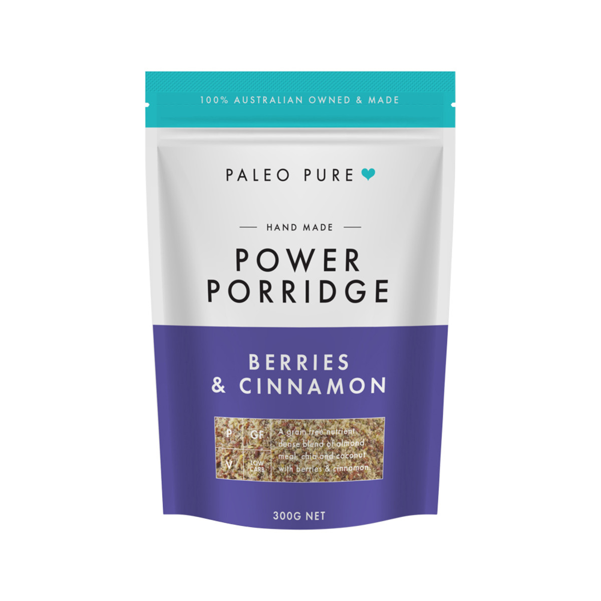 PALEO PURE - Organic Creamy Grain Free Power Porridge with Berries & Cinnamon