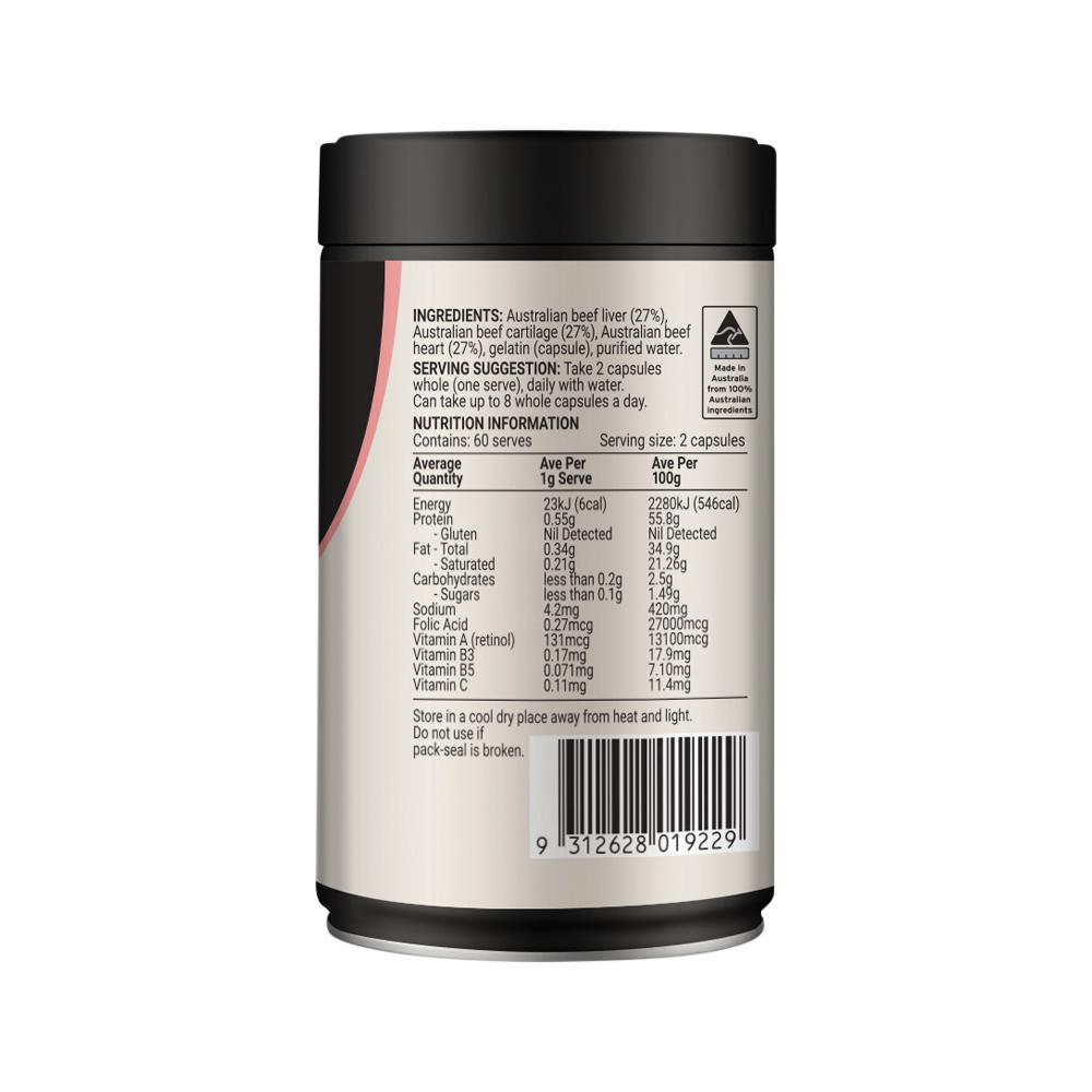 MELROSE - Women's Replenish (Grass Fed Beef Organs 1000mg: Liver + Cartilage + Heart) 120c