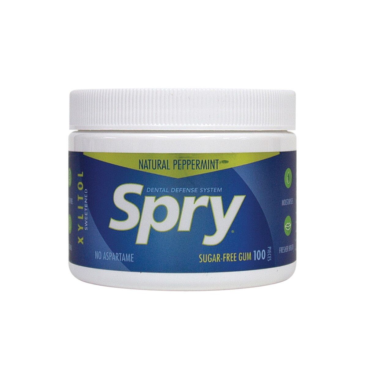 SPRY - Xylitol Sweetened Sugar-Free Chewing Gum Peppermint Tub 100tabs