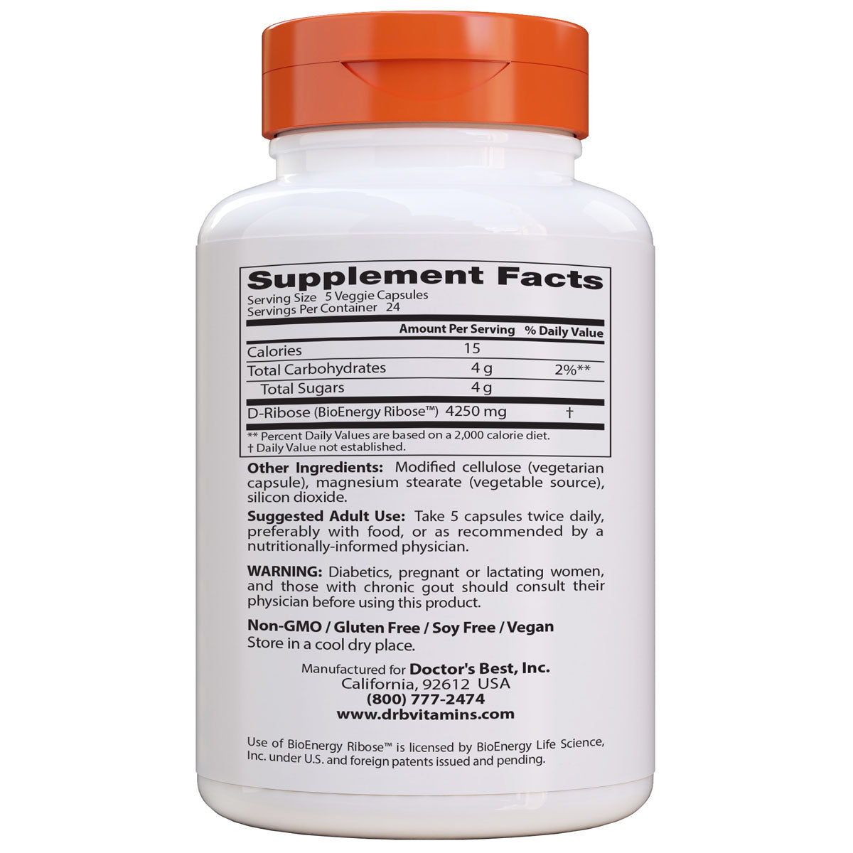 Doctor's Best - D-Ribose featuring BioEnergy Ribose® 850mg 120vc