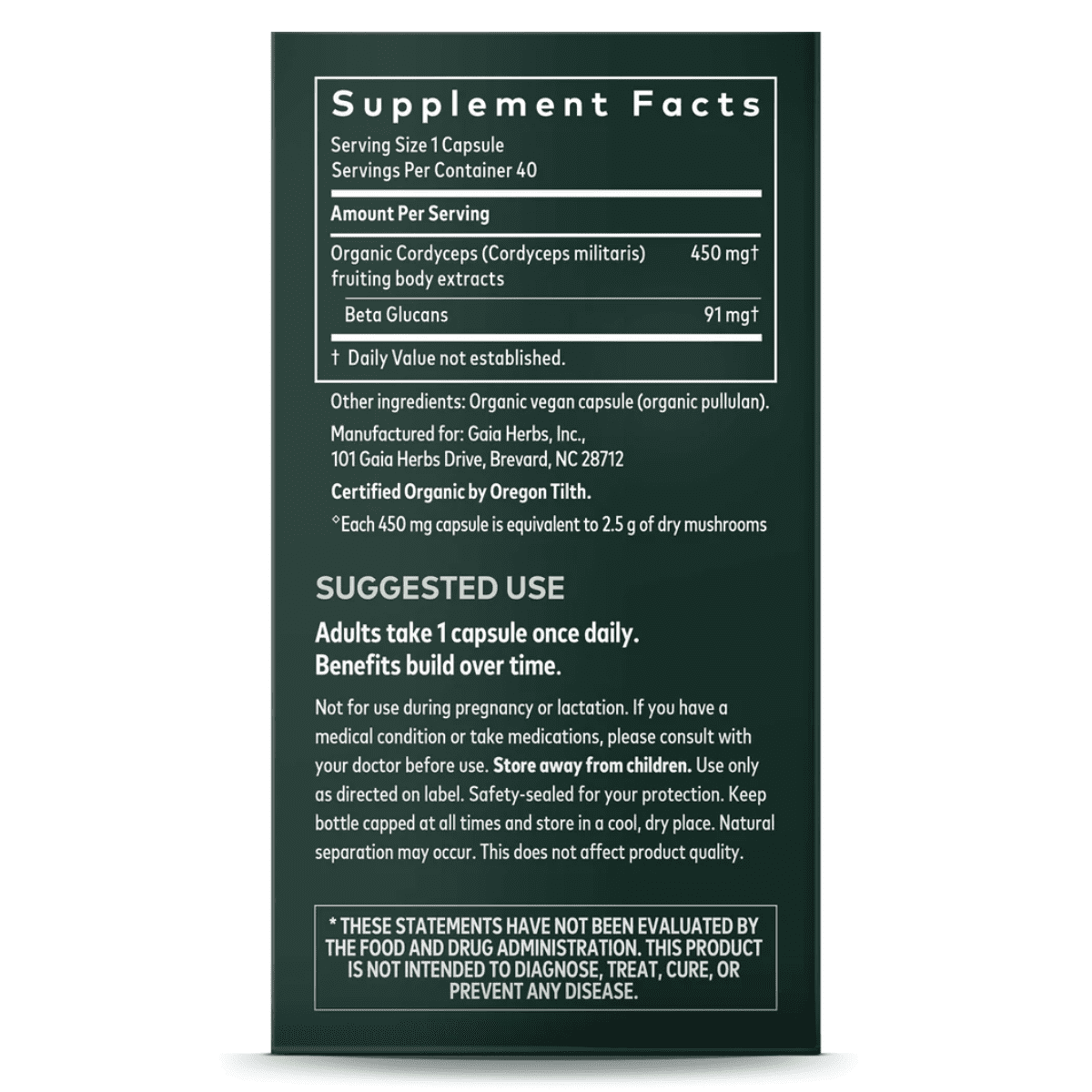 Gaia Herbs - Cordyceps Mushroom 40vc