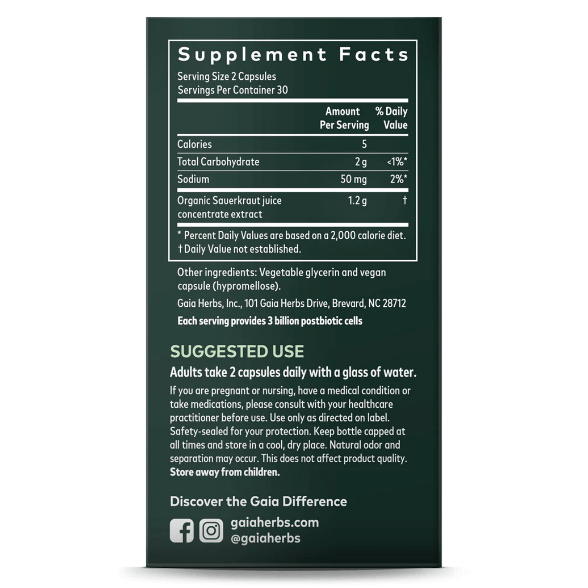 Gaia Herbs - Sauerkraut Postbiotic 60vc