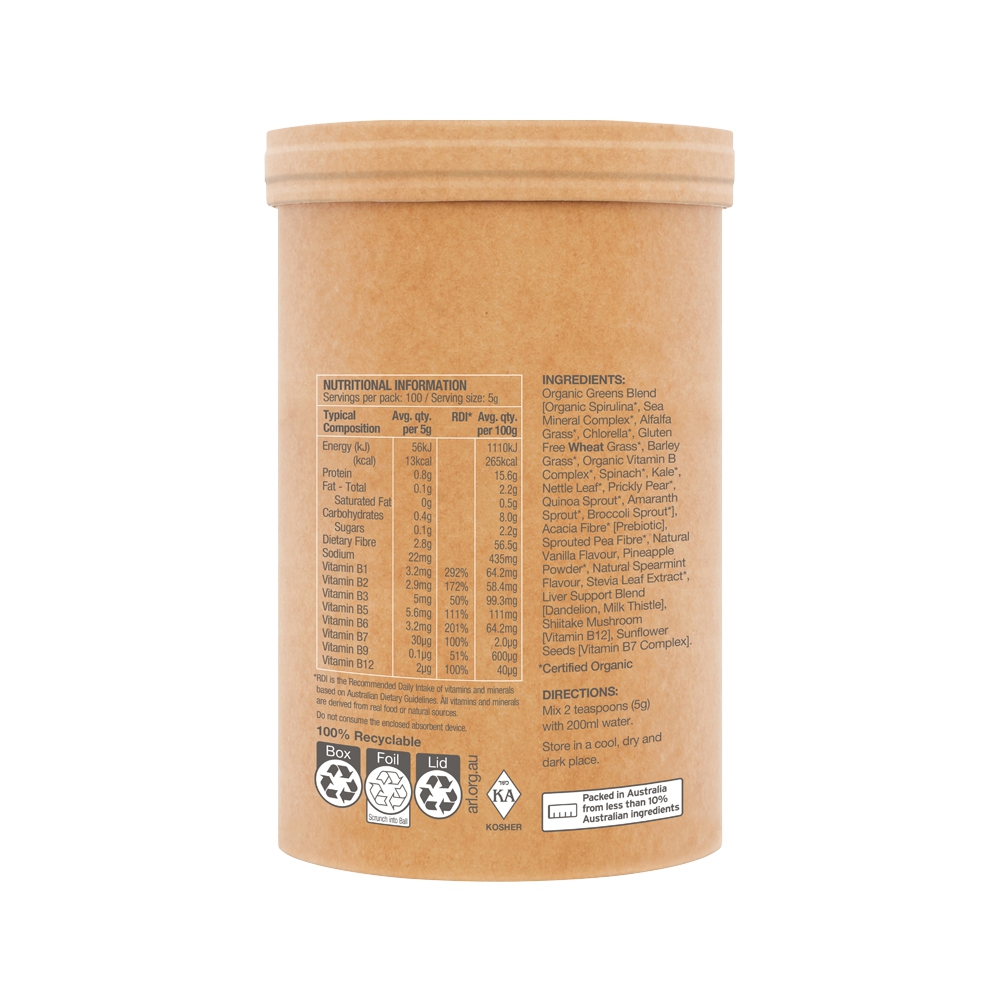 RAW REAL FOOD NUTRIENTS - Organic Greens Vanilla Mint 500g